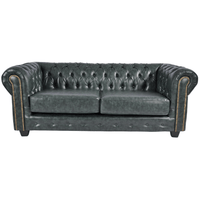 Chesterfield Green Leather Antique 3 Seater Sofa
