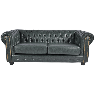 Chesterfield Green Leather Antique 3 Seater Sofa