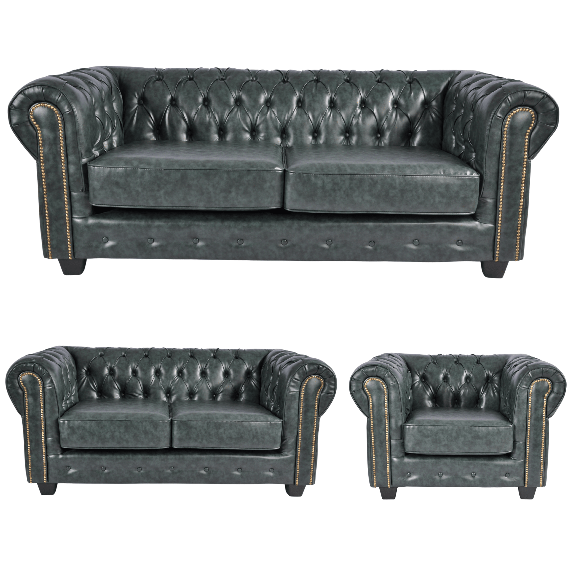 Chesterfield Green Leather Antique 3+2+1 Seater Sofa - Furniture Instore