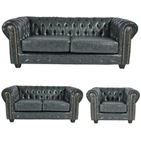 Chesterfield Green Leather Antique 3+2+1 Seater Sofa