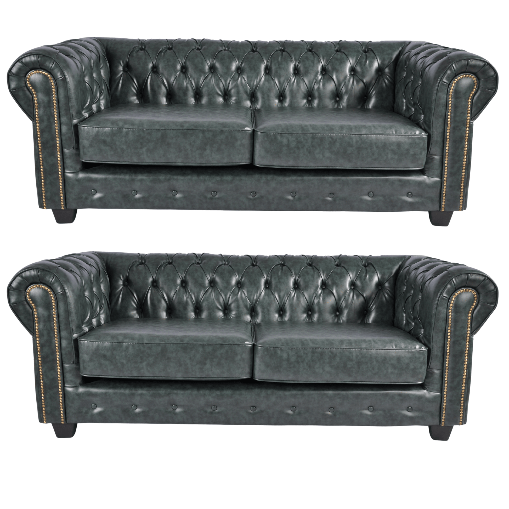 Chesterfield Green Leather Antique 3+3 Seater Sofa - Furniture Instore
