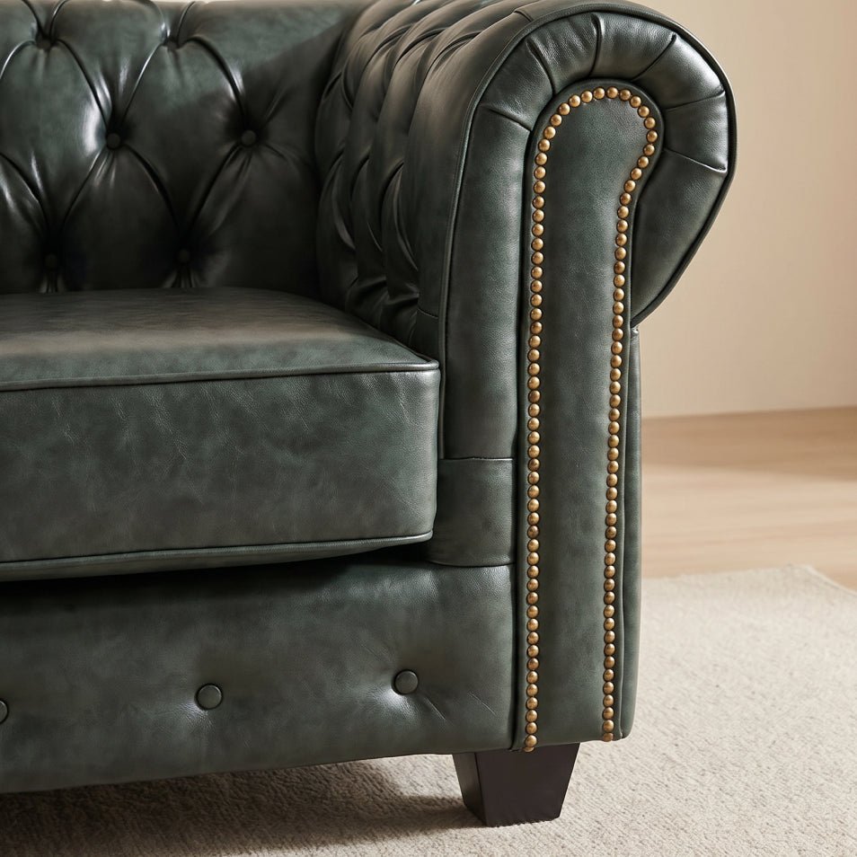 antique-green-leather-chesterfield-armchair