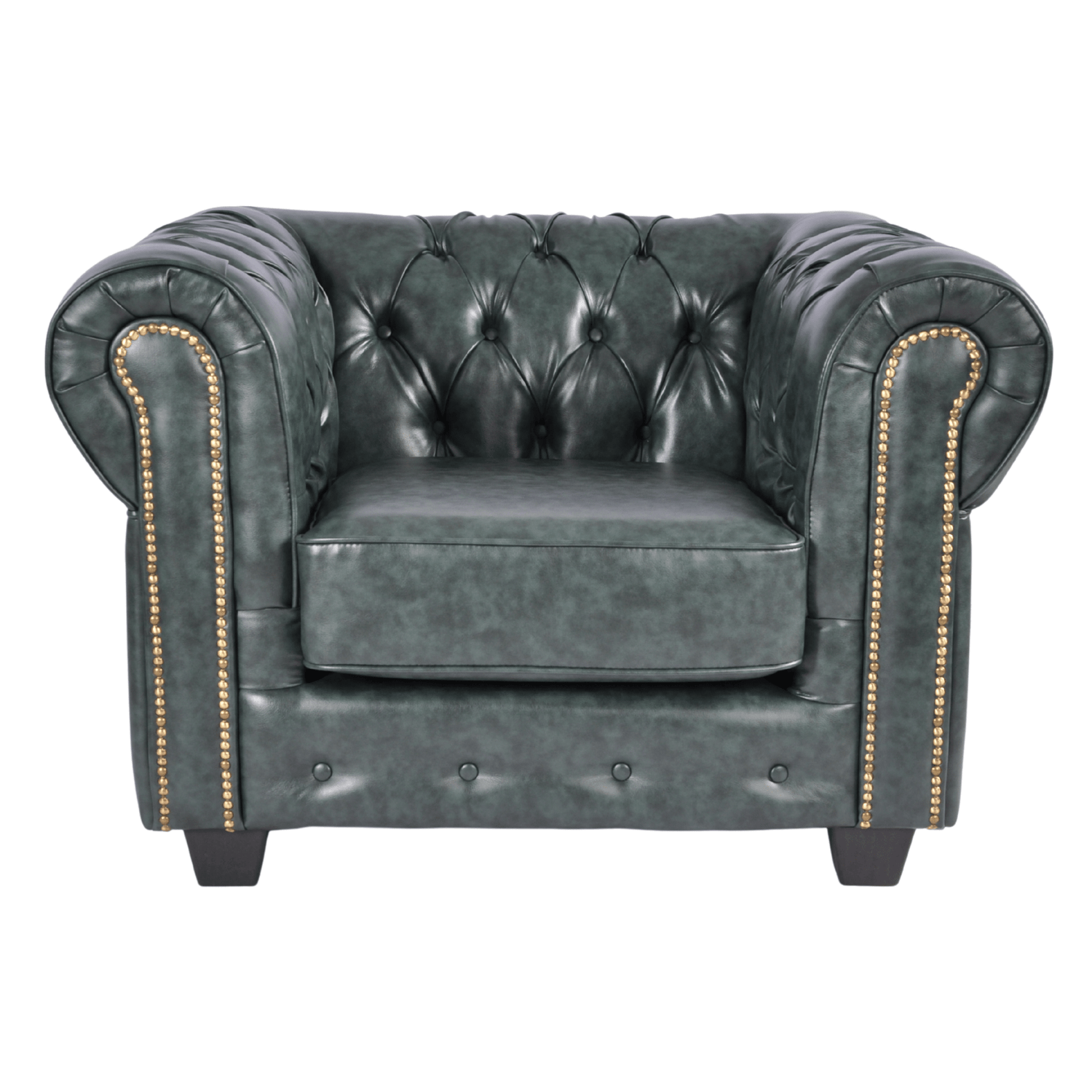 Chesterfield Green Leather Antique Armchair - Furniture Instore