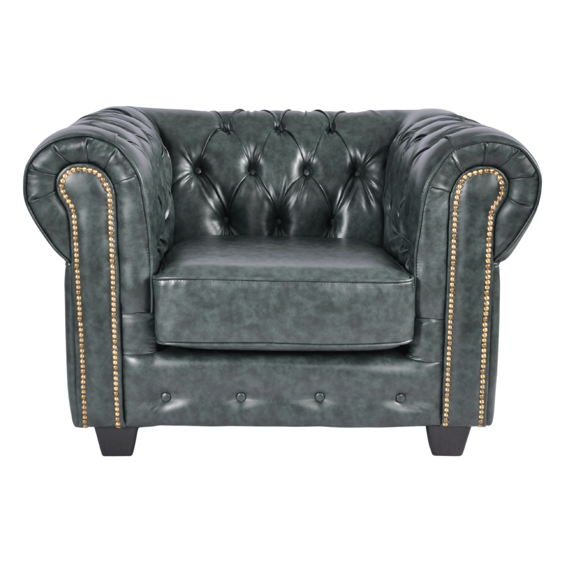 Chesterfield Green Leather Antique Armchair - Furniture Instore