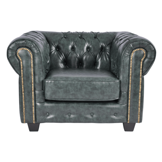 Chesterfield Green Leather Antique Armchair - Furniture Instore