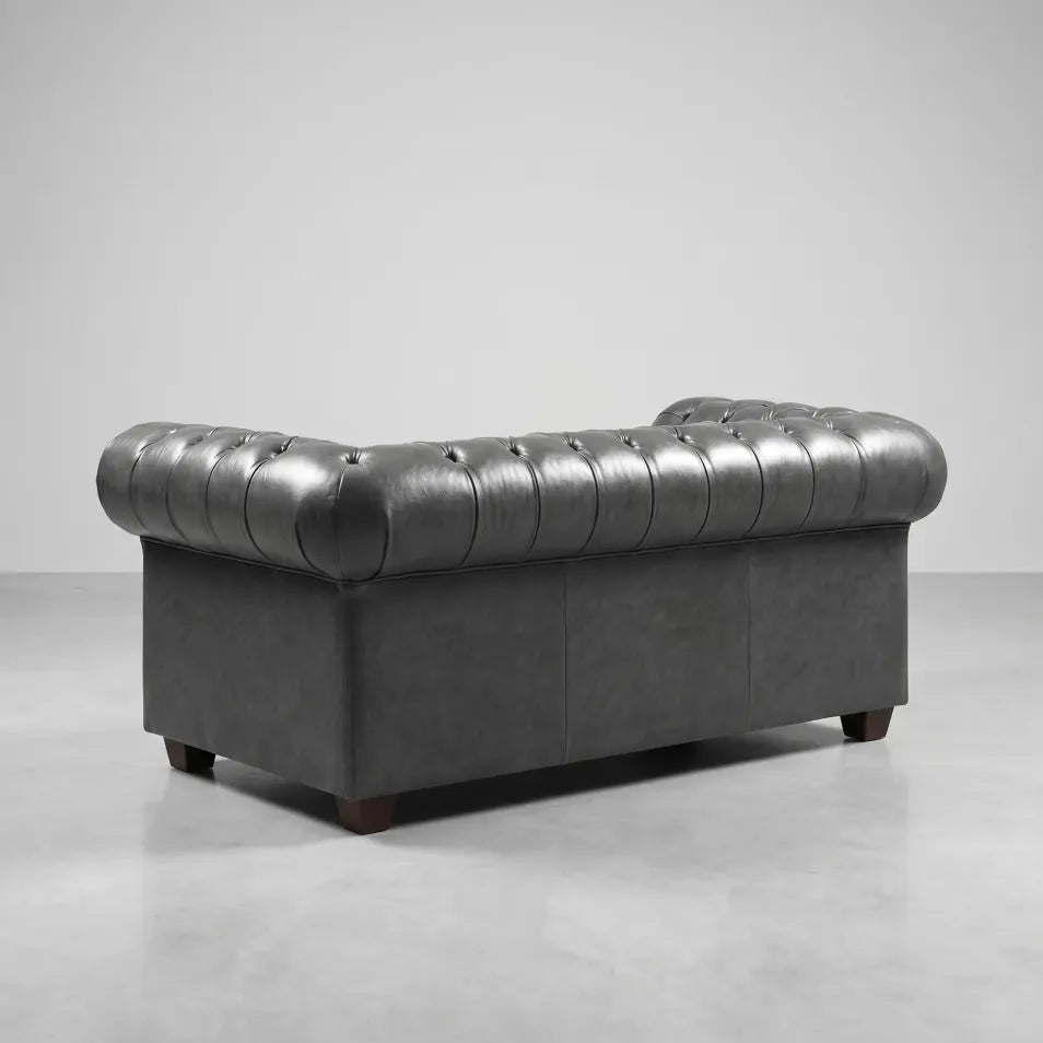 Chesterfield Grey Leather Antique 2 Seater Sofa - Furniture Instore