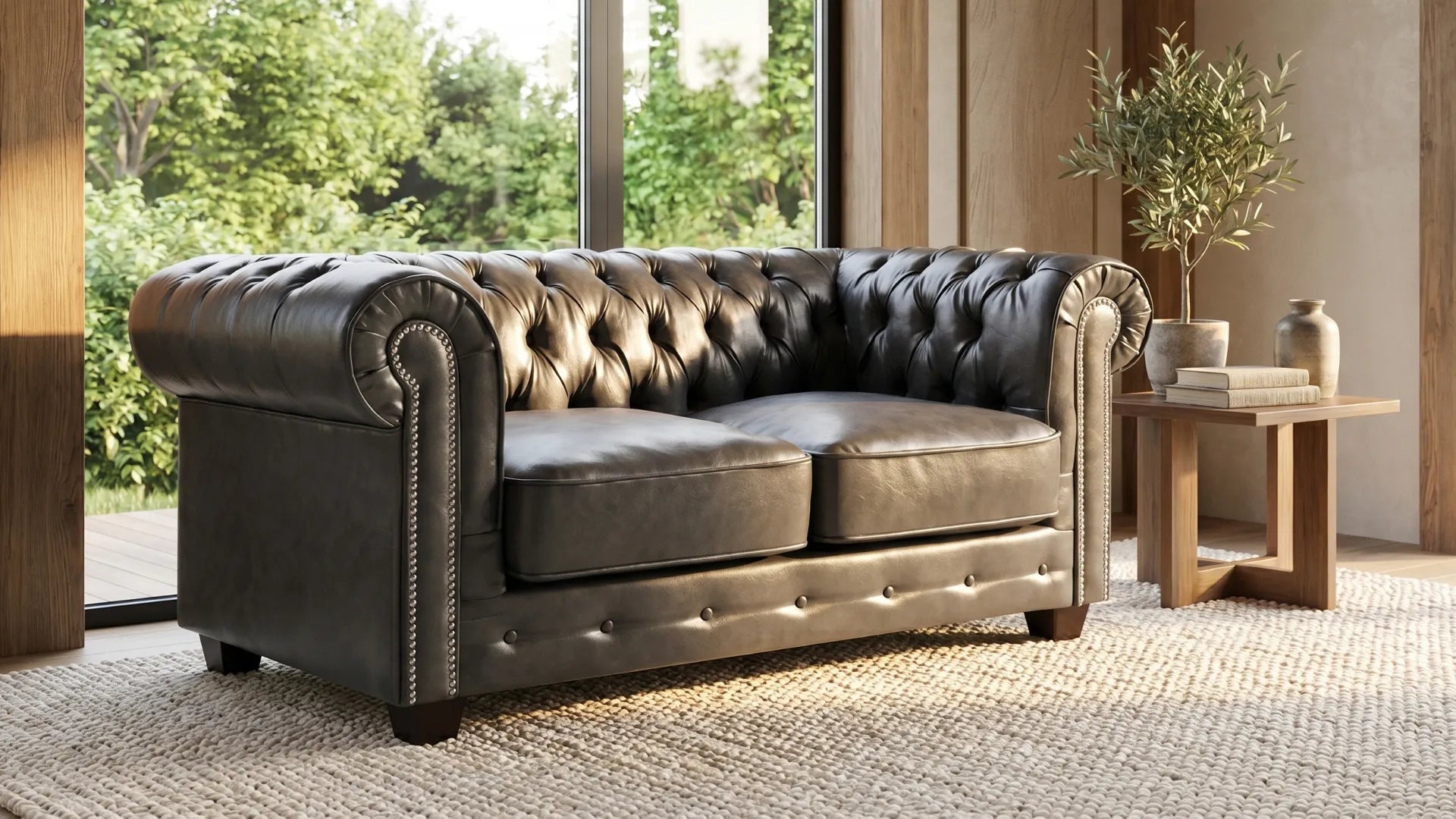 Chesterfield Grey Leather Antique 2 Seater Sofa - Furniture Instore