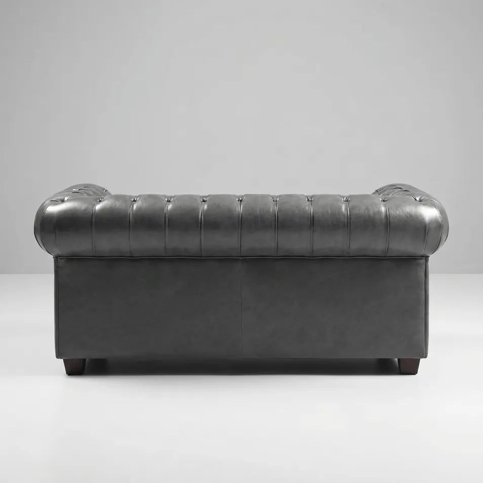 Chesterfield Grey Leather Antique 2 Seater Sofa - Furniture Instore