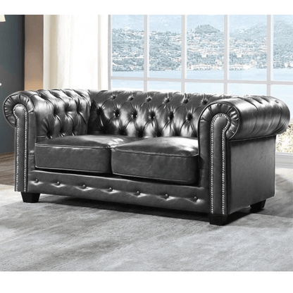 Chesterfield Grey Leather Antique 2 Seater Sofa - Furniture Instore