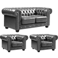 Chesterfield Grey Leather Antique 2+1+1 Seater Sofa Set