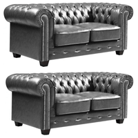 Chesterfield Grey Leather Antique 2+2 Seater Sofa Set