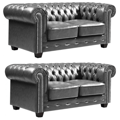 Chesterfield Grey Leather Antique 2+2 Seater Sofa Set