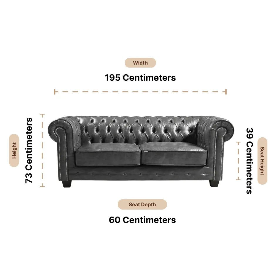 Chesterfield Grey Leather Antique 3 Seater Sofa - Furniture Instore