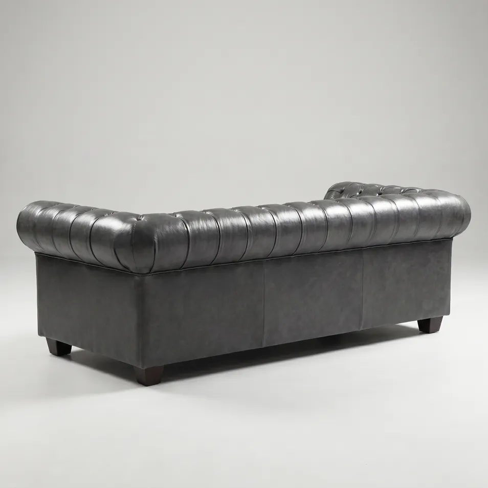 Chesterfield Grey Leather Antique 3 Seater Sofa - Furniture Instore