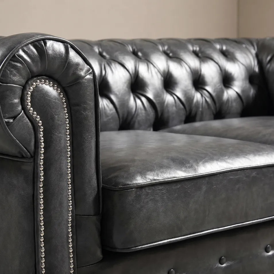 Chesterfield Grey Leather Antique 3 Seater Sofa - Furniture Instore
