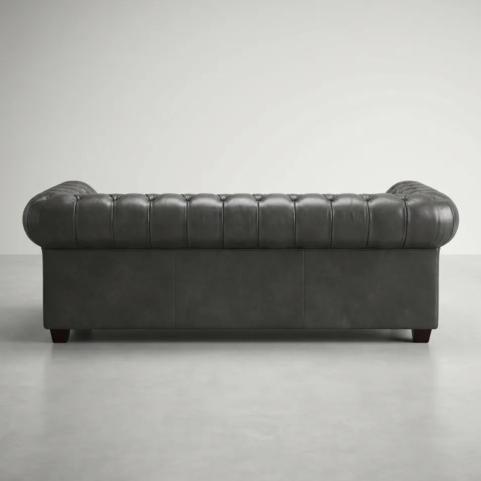 Chesterfield Grey Leather Antique 3 Seater Sofa - Furniture Instore