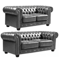 Chesterfield Grey Leather Antique 3+2 Seater Sofa Set