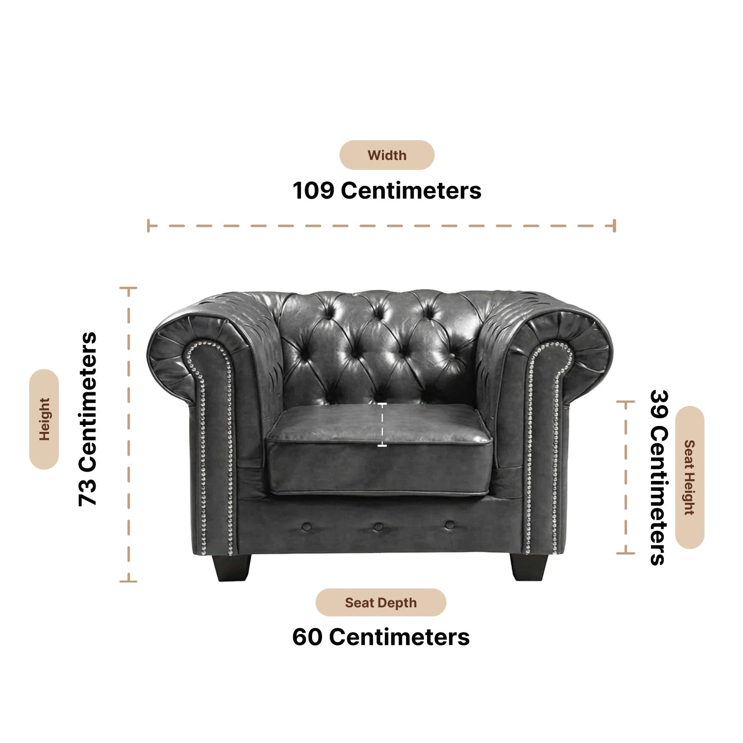 Chesterfield Grey Leather Antique Armchair - Furniture Instore