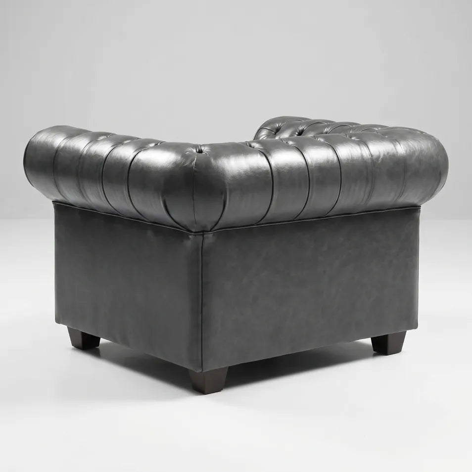 Chesterfield Grey Leather Antique Armchair - Furniture Instore