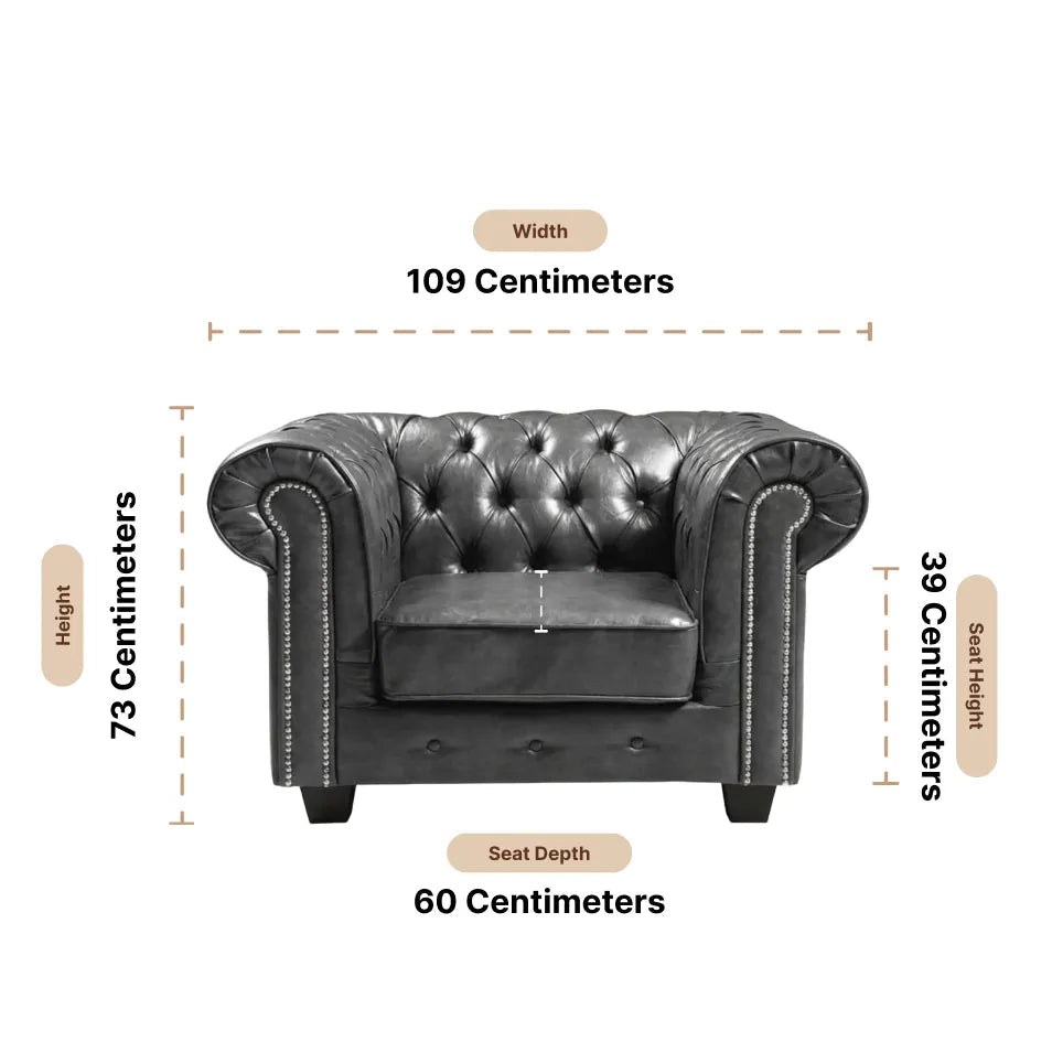 Chesterfield Grey Leather Antique Armchair - Furniture Instore