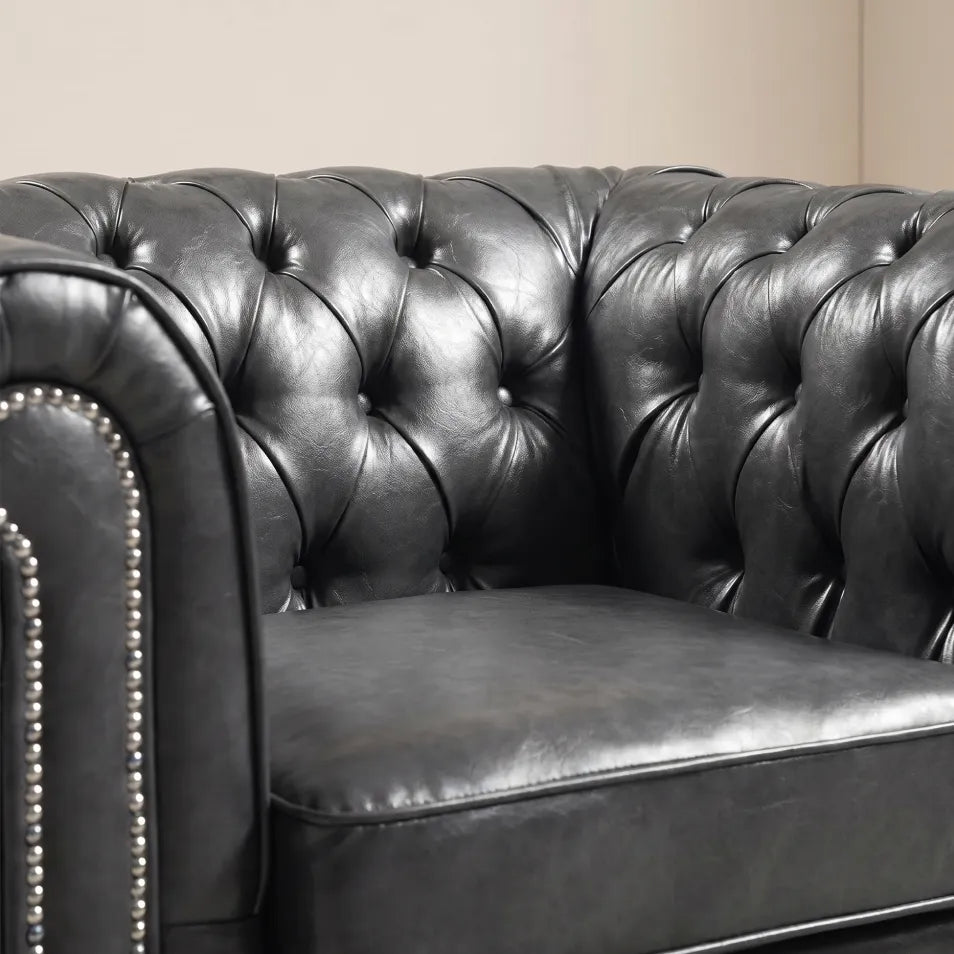 Chesterfield Grey Leather Antique Armchair - Furniture Instore