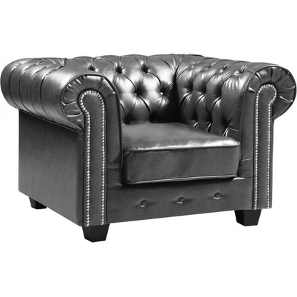 Gray leather Chesterfield sofa on a white background