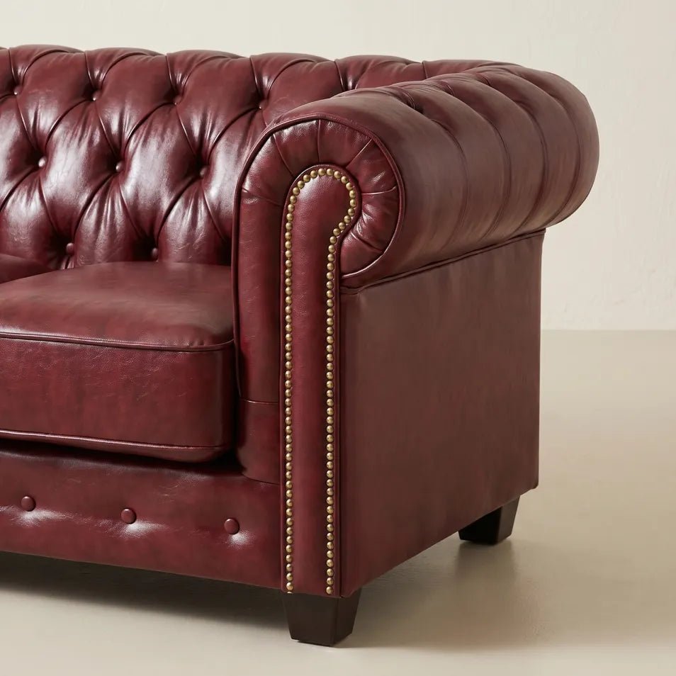 Chesterfield Red Leather Antique 2 Seater Sofa - Furniture Instore