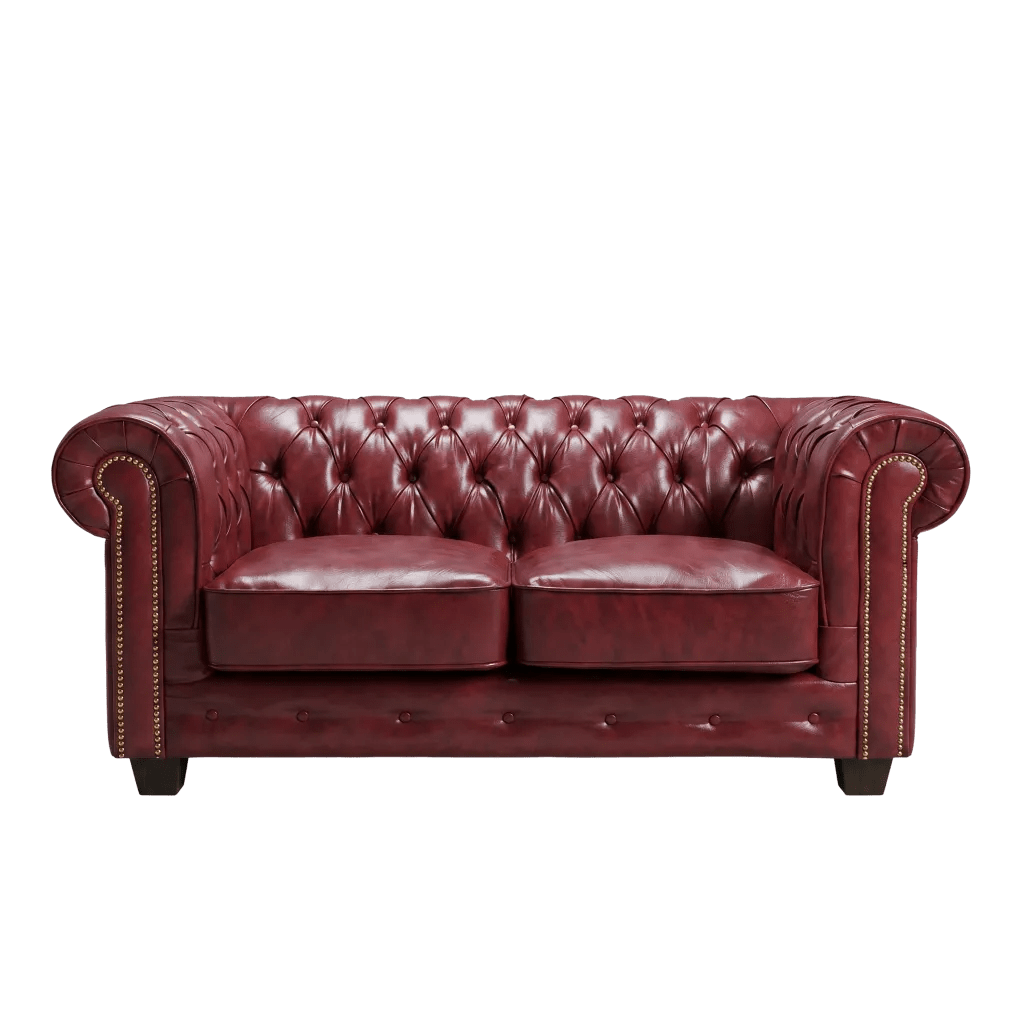 Chesterfield Red Leather Antique 2 Seater Sofa - Furniture Instore