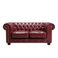 Chesterfield Red Leather Antique 2 Seater Sofa