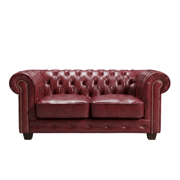 Chesterfield Red Leather Antique 2 Seater Sofa