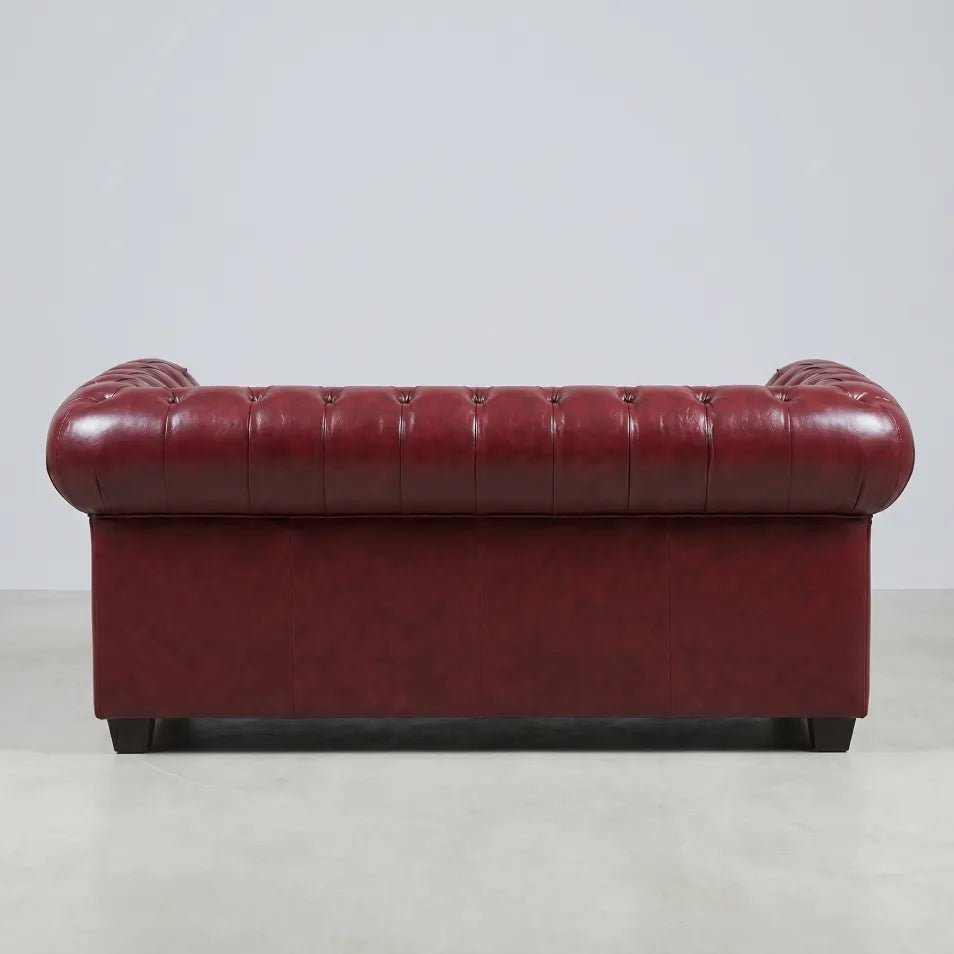 Chesterfield Red Leather Antique 2 Seater Sofa - Furniture Instore