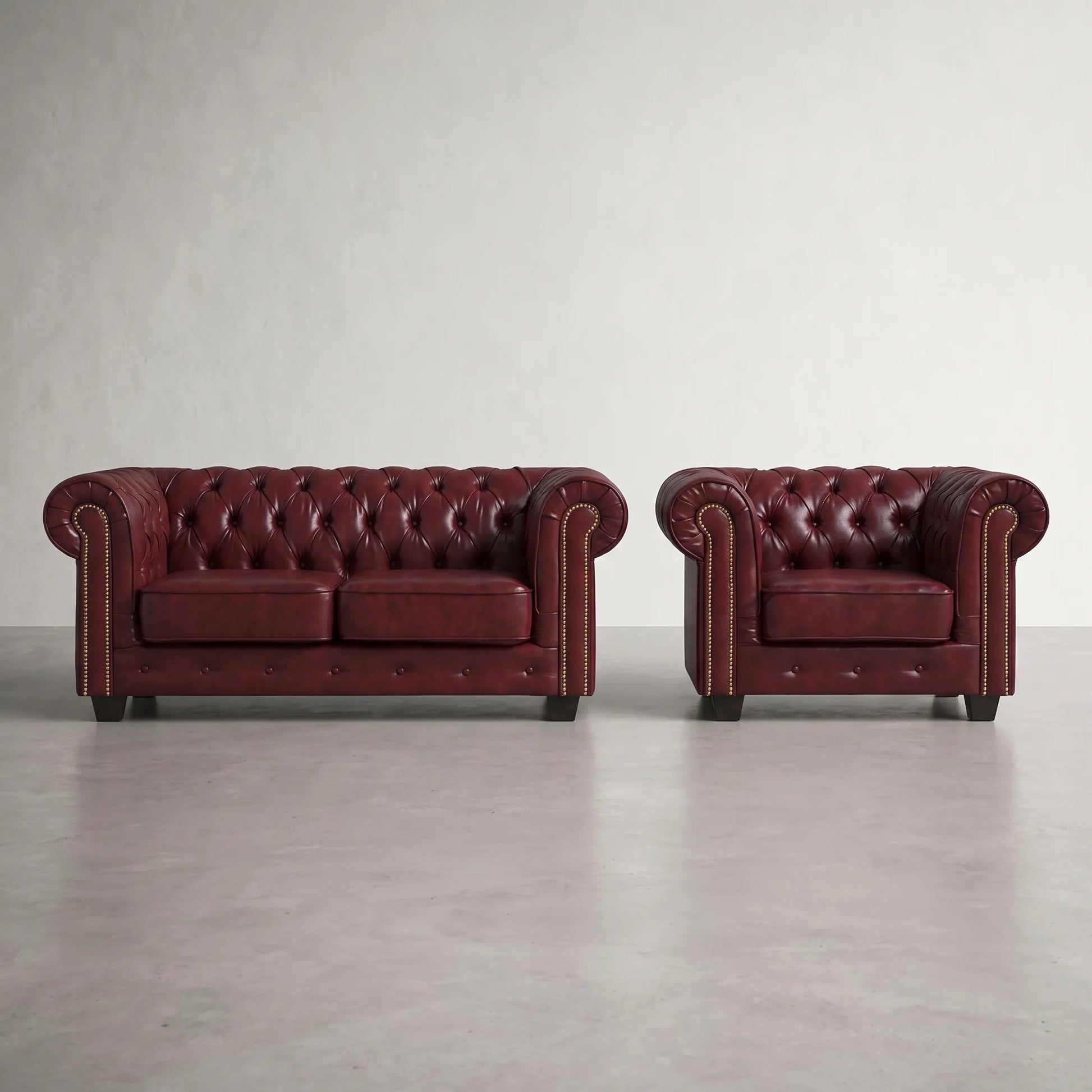 Chesterfield Red Leather Antique 2+1 Seater Sofa Set - view 5 - Furniture Instore