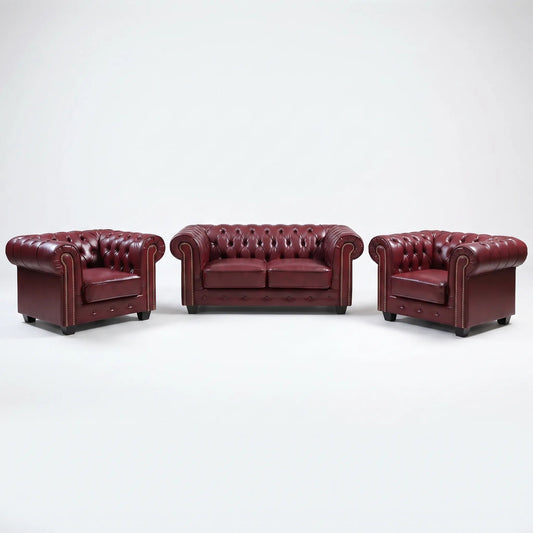 Chesterfield Red Leather Antique 2+1+1 Seater Sofa Set - Furniture Instore