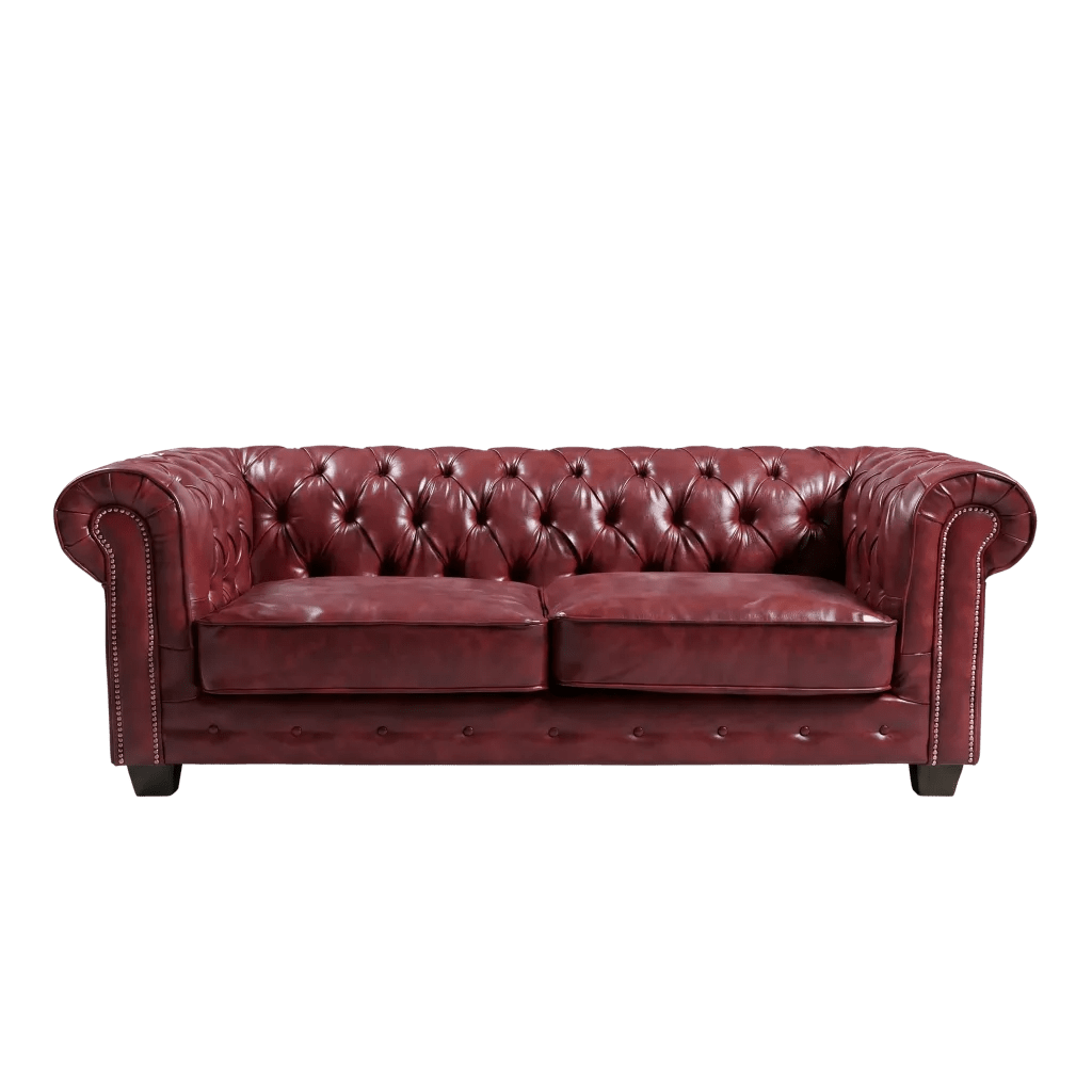 Chesterfield Red Leather Antique 3 Seater Sofa - Furniture Instore