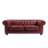 Chesterfield Red Leather Antique 3 Seater Sofa
