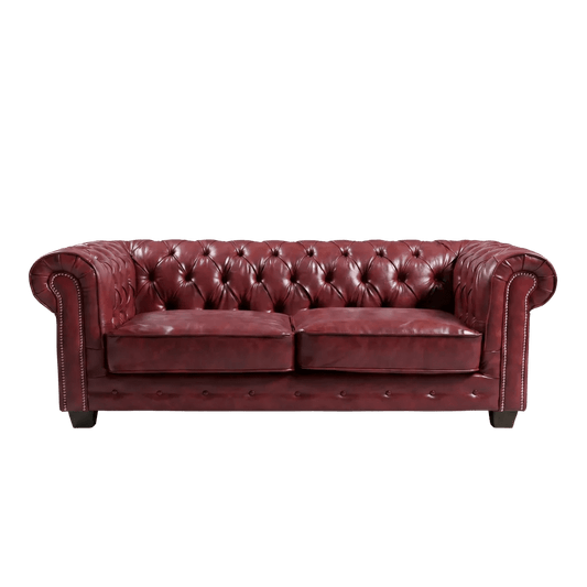 Chesterfield Red Leather Antique 3 Seater Sofa - Furniture Instore