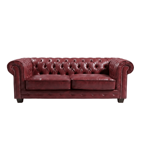 Chesterfield Red Leather Antique 3 Seater Sofa