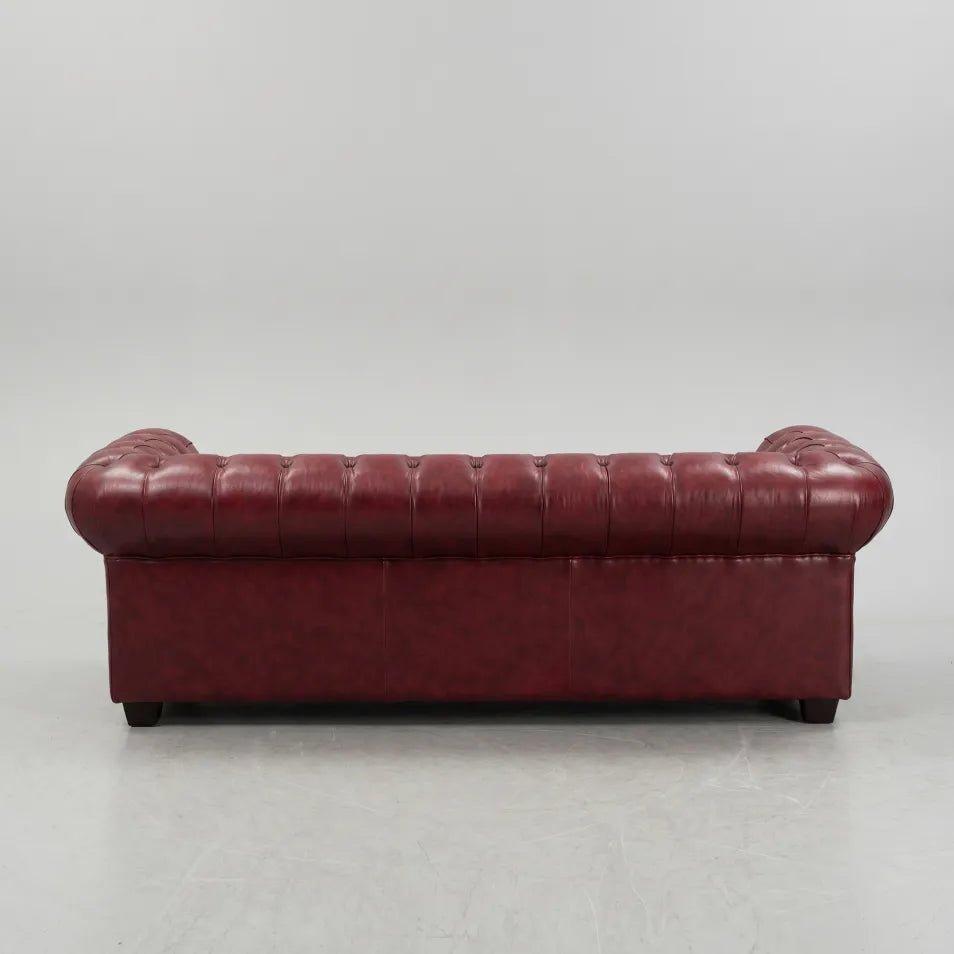 Chesterfield Red Leather Antique 3 Seater Sofa - Furniture Instore