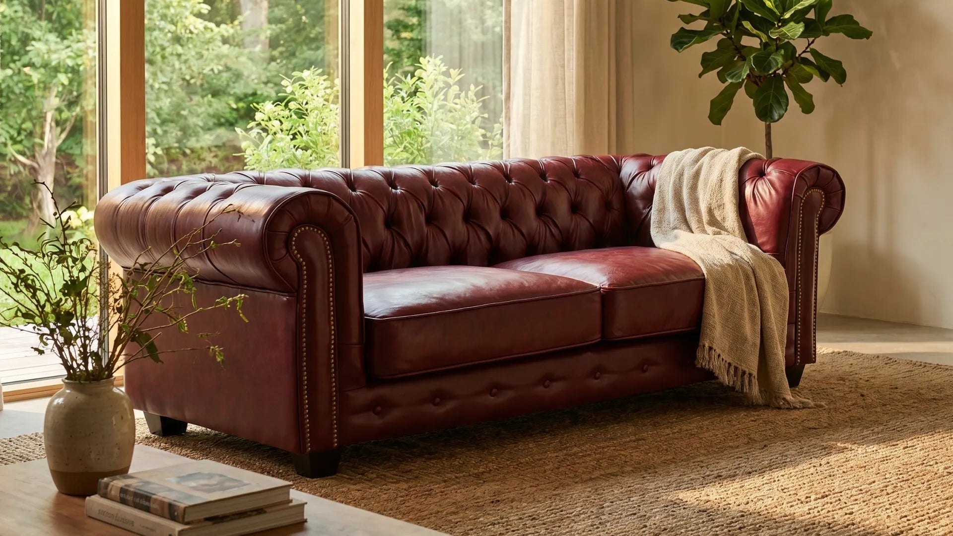 Chesterfield Red Leather Antique 3 Seater Sofa - Furniture Instore