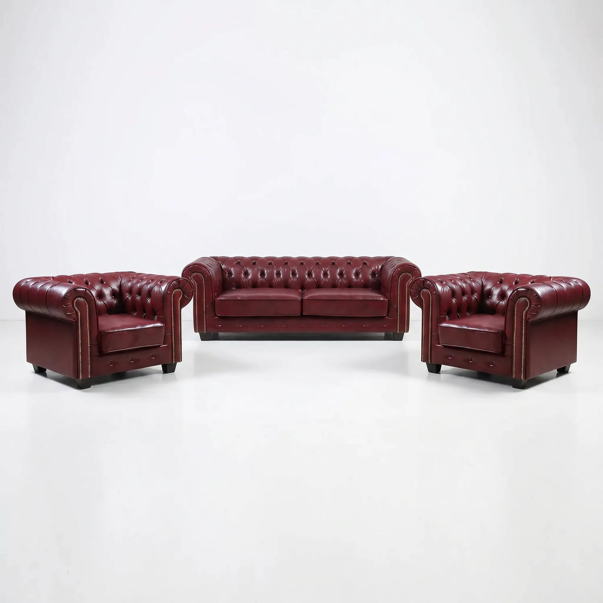 Chesterfield Red Leather Antique 3+1+1 Seater Sofa Set - view 2 - Furniture Instore