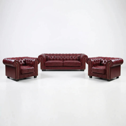 Chesterfield Red Leather Antique 3+1+1 Seater Sofa Set - Furniture Instore