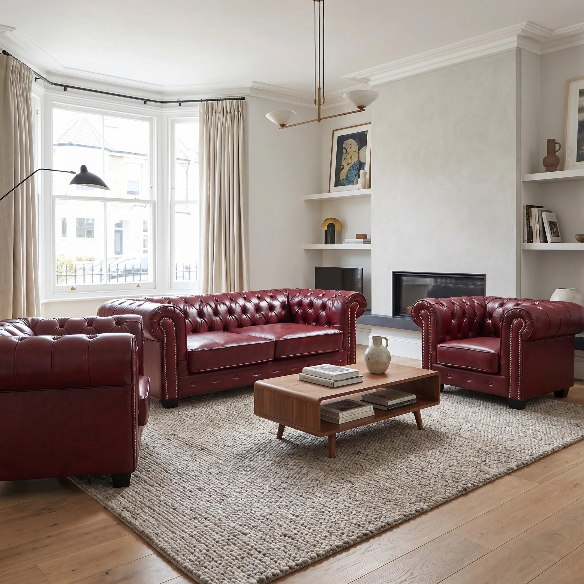 Chesterfield Red Leather Antique 3+1+1 Seater Sofa Set - view 3 - Furniture Instore