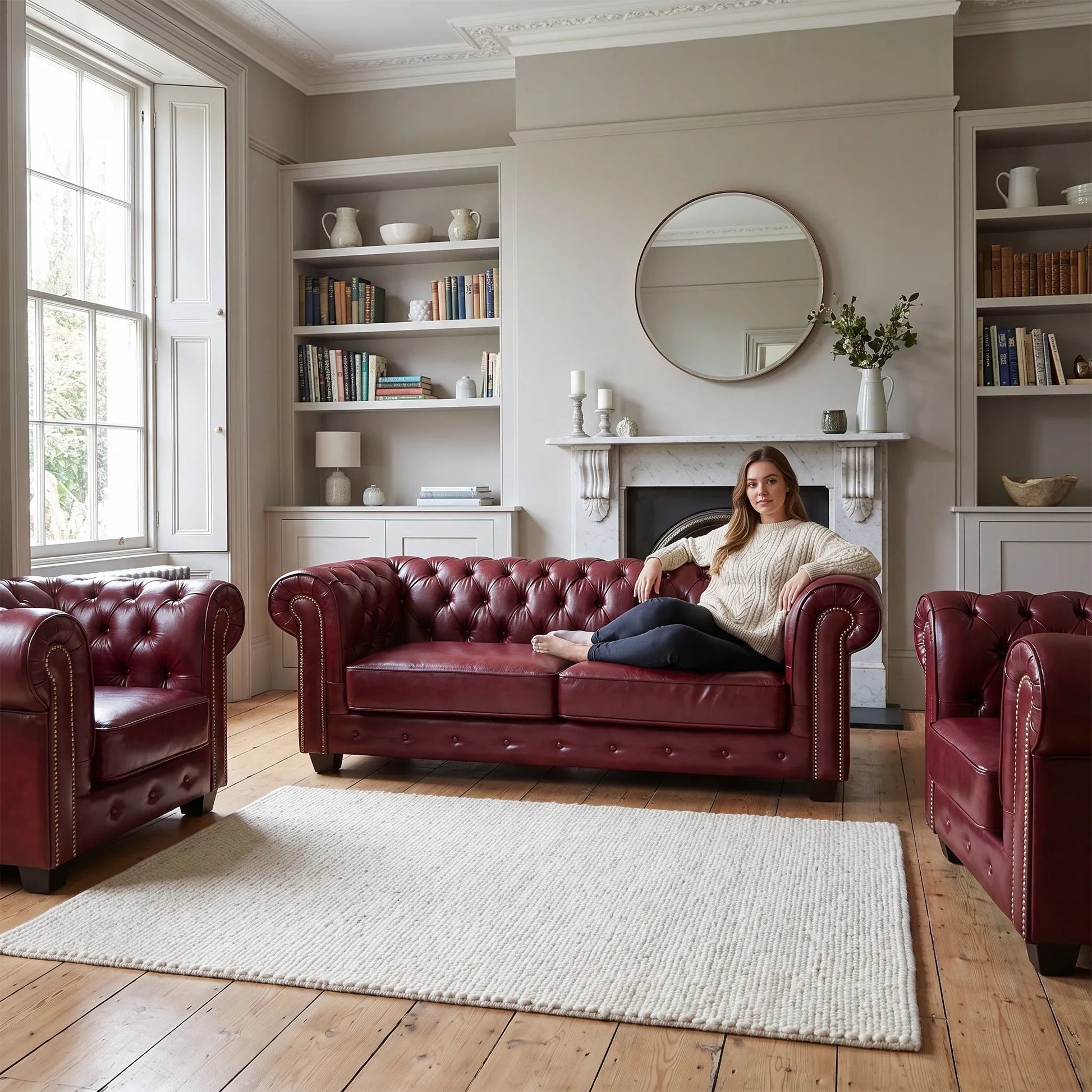 Chesterfield Red Leather Antique 3+1+1 Seater Sofa Set - view 5 - Furniture Instore