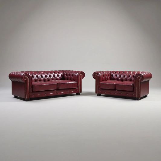 Chesterfield Red Leather Antique 3+2 Seater Sofa Set - Furniture Instore