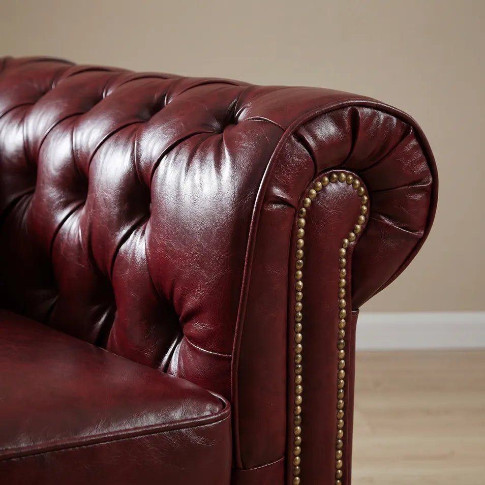 Chesterfield Red Leather Antique Armchair - Furniture Instore
