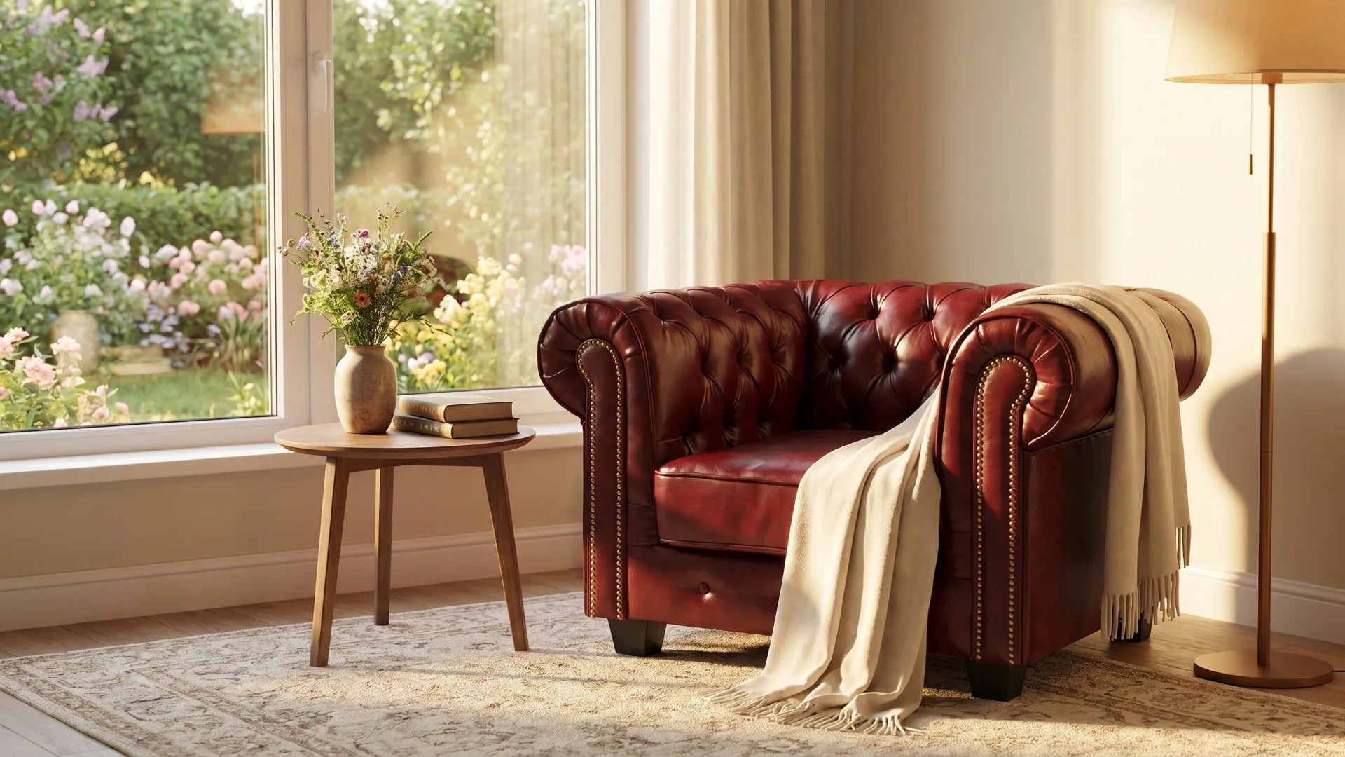 Chesterfield Red Leather Antique Armchair - Furniture Instore