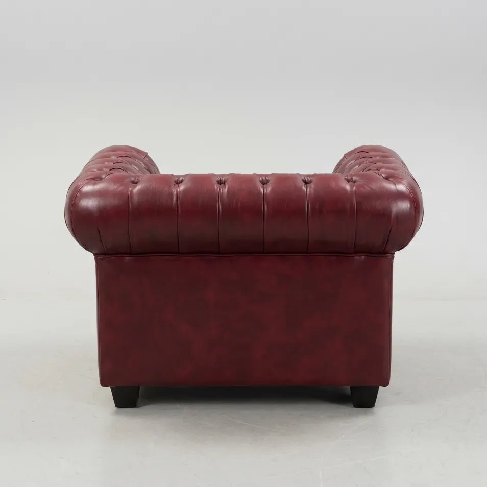 Chesterfield Red Leather Antique Armchair - Furniture Instore