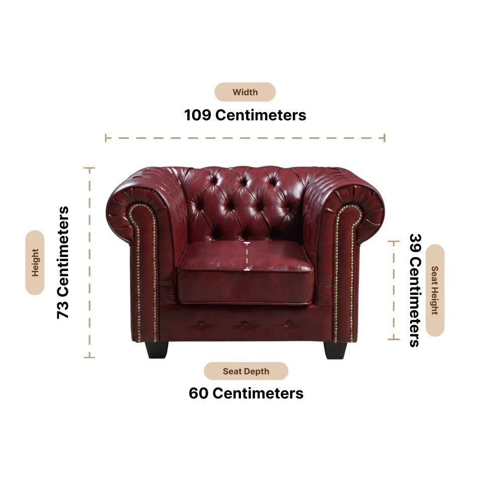 Chesterfield Red Leather Antique Armchair - Furniture Instore