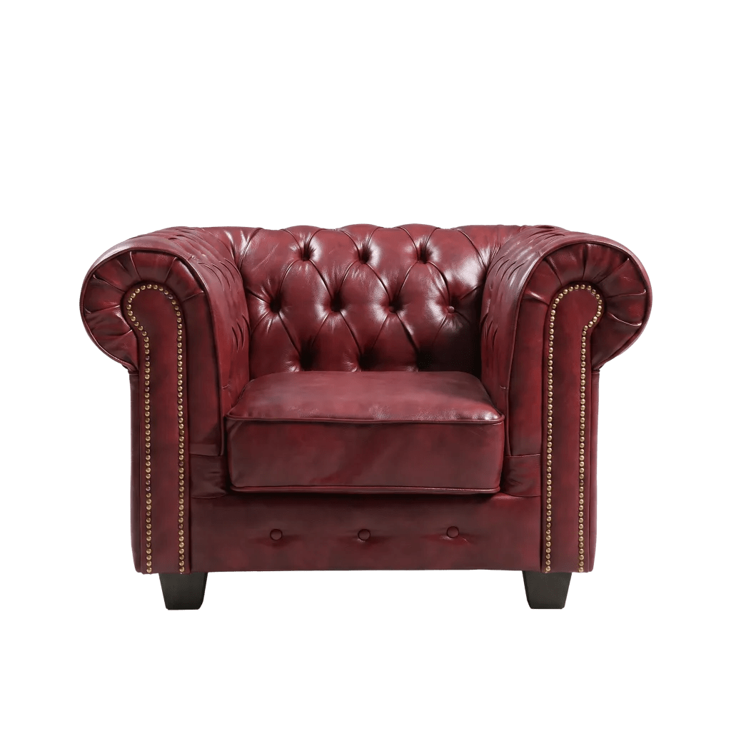 Chesterfield Red Leather Antique Armchair - Furniture Instore