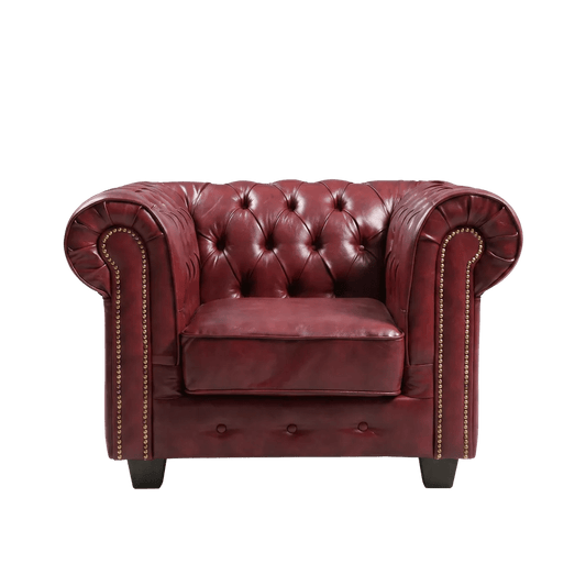 Chesterfield Red Leather Antique Armchair - Furniture Instore